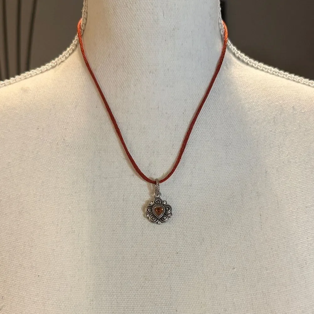 BRIGHTON HEART PENDANT FLOWER SHAPE ON FREE SILK ROPE NECKLACE CHAIN